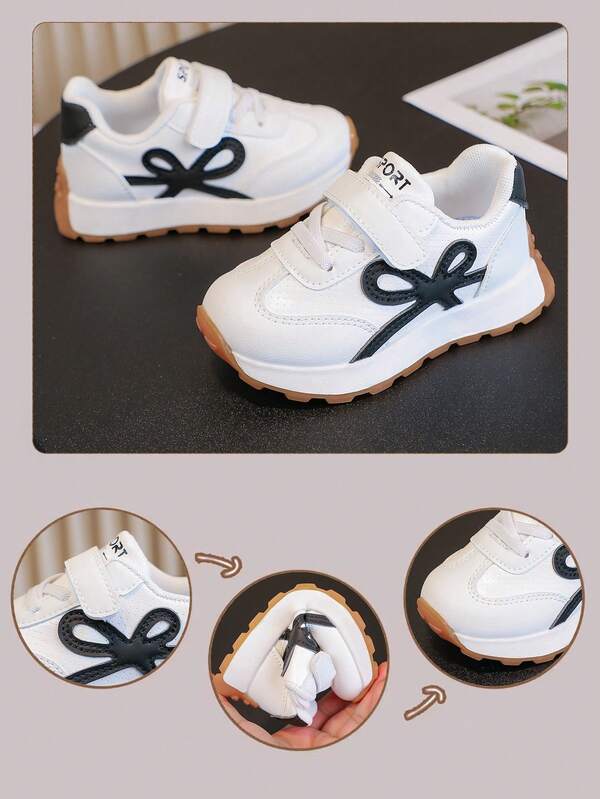 1 Pair Children's Shoes With Toe Protection, Black & White Color Block 1 Pair Unisex Children's Sneakers With Bow Decor 1 Pair Boys' Soft Bottom Shoes 1 Pair Toddler Girls' PU Leather Comfortable Neutral Shoes 1 Pair Fashionable & Versatile Children's Shoes, Insole Length 13-18.3cm
