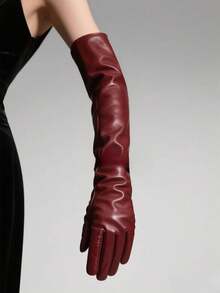 50厘米女士时尚多色保暖PU皮长手套，适合新娘、婚礼表演、角色扮演、情人节等场合，秋冬季 - A - 查看 9