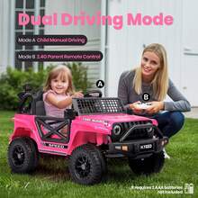 Kids Electric Ride On Car For 3-8, 2 Motors Off Road Truck With 2.4G Remote Control, LED Lights, Music, Horn & Wireless Connection, Battery Powered Ride On Toy For Boys Girls - Pink - View 8