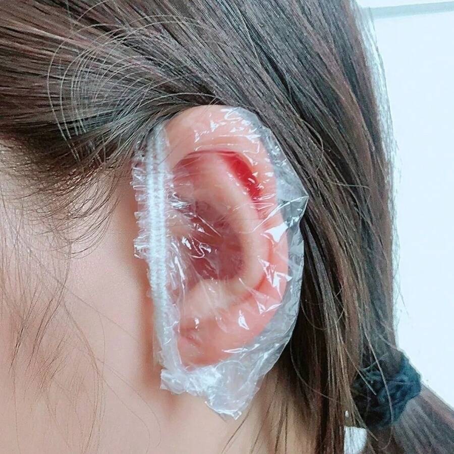 100pcs Ear Muffs Ear Covers Waterproof Disposable Plastic Waterproof Ear Cover Bath Shower Salon Caps Ear Protector Cover One-Off Earmuffs Hair Dyeing Tools(There May Be 1-3 Errors In The Quantity) Among 100 Packages, There Are Probably 95 To 100. - Clear - View 1