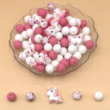 35 piezas Conjunto de cuentas de silicona DIY, cuentas espaciadoras de silicona 3D con diseños de unicornios y animales coloridos impresos, adecuado para hacer joyas DIY hechas a mano, accesorios para llaveros, pulseras, bolígrafos, colgantes de teléfono, adornos de bolso, suministros de manualidades lindos, regalos para fiestas