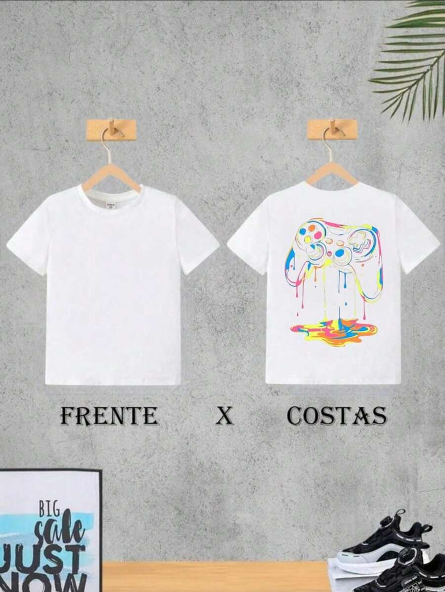 Camiseta Infantil Menino Crianças Masculino Verão Manga Curta - Branco - Visão 1