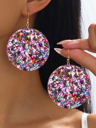 1 对复古几何圆形多色闪光吊坠耳环，适合女士，适合度假、派对、礼物的多功能配饰