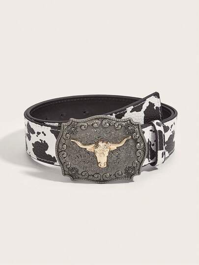 1pc New Cow Print Street Style PU (Polyurethane) Women's Belt, Suitable For Jeans, Dresses, Versatile Fashion Accessory For Daily Use
