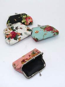 1/4-częściowy mały portfel w stylu vintage z różą z zamknięciem na kłódkę, poliestrowy, kwiatowy, płócienny, mała kosmetyczka, odpowiednia do codziennego użytku, na wieczór panieński i jako prezent na przyjęcie dla kobiet, portfel na pieniądze, mini portfel, portfel na monety Y2K