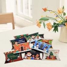 48PCS Christmas Pillow Boxes Small Gifts Boxes Christmas Gift Card Holders Bulk 12 Designs Xmas Gift Boxes Decorative Paper Container For Gift Jewelry Xmas Party Favors