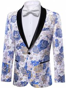 Barry.Wang Blazer For Men Paisley Sport Coat Lightweight Suit Jacket Regular Tuxedo Flower Mardi Gras Carnival Gift