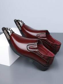 1 双男士尖头金属头低帮正装鞋，时尚休闲软底皮鞋，适合商务/办公室穿着，四季皆宜 - 酒紅色 - 查看 11