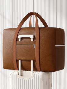 1pc Oil Wax Leather Storage Bag, A Simple And High-End Storage Bag That Can Be Placed On The Luggage Handle, A Foldable Storage Bag, Travel Bag, Suitable For Storing Clothes, Toiletries, Toys Closet Organization And Storage Clothes Organizer Bedroom