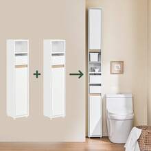 SoBuy BZR151-W Badezimmerschrank für Enge Räume - Badmöbel mit verstellbarem Regal und Schublade, schmales Badregal -platzsparendes Toilettenschrank in Holz, Weiß, 20 x 96 x 20 cm - Weiss - Übersicht 12