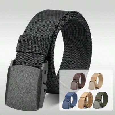 Unisex Hypoallergenic Nylon Belt - Smooth Buckle, Multiple Colors (Black, Gray, Navy, Coffee, Green, Khaki) | Heavy Duty Allergy-Free Belt, Suitable For Casual, Formal, Outdoor And Daily Wear | Durable & Comfortable Unisex Belt | Suitable For School, Work, Travel, Sports, Christmas, Halloween Gifts | Square Buckle, Easy To Clean, Multiple Colors Fit All Light Skin Tones, Plus Size Belt