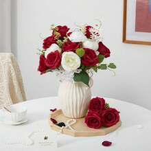 1 buc/4 buc/8 buc trandafiri roșii de vin flori artificiale buchet de mireasă artificiale flori artificiale din catifea realistă aranjament floral decorare trandafir fals trandafir artificial pentru cadouri de Ziua Îndrăgostiților petrecere de nuntă decorare interioară, cadouri de ziua de naștere decor interior exterior, vază decor floral