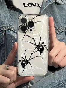 1pc Space Black Spider Graphic Full Coverage TPU Shockproof Phone Case, Compatible With Apple 16, 15, 14, 13, 12, 11 Pro Max, Series - Multicolor - View 3