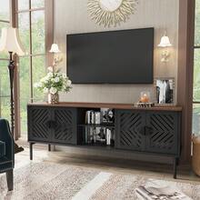 63'' TV Stands For Living Room, TV Console With 2-Layer Shelves, Modern Entertainment Center Television Stands With Storage, Wood Media Cabinet For Bedroom - màu đen - Xem 1