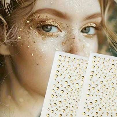 1 Piece Of 325 Gold Sparkling Gemstone Stickers, Sparkling Diamond Eye Makeup Stickers, Beauty Products, Facial Decorations Suitable For Parties, Performances, Ball Role-Playing, Nail Art, And DIY Crafts