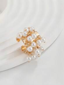 1pc Metal Material Multi Faux Pearl, Turquoise, Amber Decor Open Ring Pendant, Suitable For Women Wear On Various Occasions