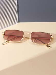 1 件女士金属方形框架时尚眼镜 - 金色 - 查看 2