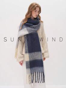 1pc Strip Pattern Women Scarf,Elegant Plaid Scarf, Autumn/Winter Wear Scarf Shawl For Dress - Blue - View 8