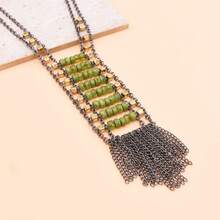 1 Peça Colar Vintage Multicamadas, Colar de Suéter Retrô com Pingente de Borla e Corrente, Design para Mulheres