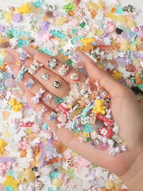 100PCS Hybrid Mini Pendant - Cute Bear, Cat Rabbit And Various Cartoon Characters Suitable For DIY Crafts, Slime Decoration, Scrapbooking, Hairpin, Mobile Phone Case Decoration, Manicure