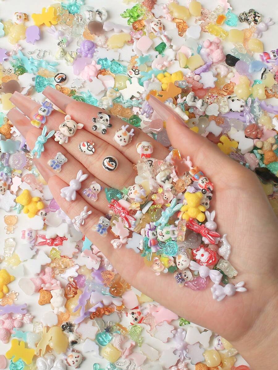 100PCS Hybrid Mini Pendant - Cute Bear, Cat Rabbit And Various Cartoon Characters Suitable For DIY Crafts, Slime Decoration, Scrapbooking, Hairpin, Mobile Phone Case Decoration, Manicure