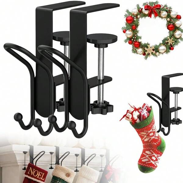 Suporte para guirlanda e meia de Natal com 2 ganchos, modelo 2 em 1, com dupla função: ideal para pendurar meias e guirlandas. Perfeito para decoração de Natal, festas e para pendurar mochilas escolares. Ideal também para banheiro, cozinha e quarto. (Apenas o gancho, nenhum outro acessório incluso). Decoração de inverno para ambientes internos.