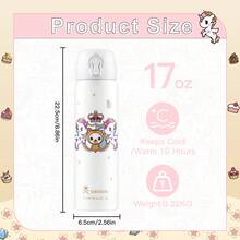 Official Tokidoki Unicorno Water Bottle, Cartoon Vacuum Reusable Insulated Stainless Steel 16.9oz Cup Thermoses With Locking Cover Leak-Proof - 米色 - 查看 2