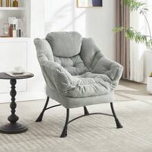 Lazy Chair With Ottoman, Modern Lounge Accent Chair With Armrests And A Side Pocket, Leisure Upholstered Sofa Chair Reading Chair With Footrest For Small Space, Corner Chair-Light Green - 預設 - 查看 10