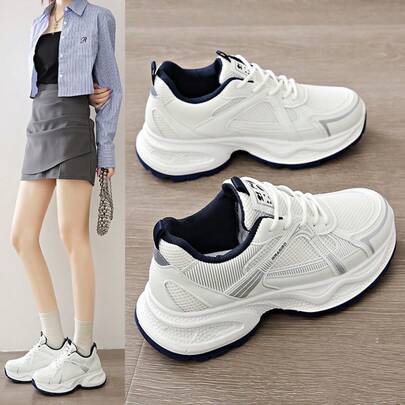 Women's Sports Outdoor Casual Shoes, New Chunky Sneakers, Four Season Models, Student White Shoes, Thick Soled Non Slip Shoes