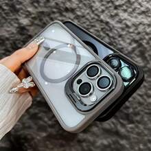 三合一磁吸金属框镜头保护套/支架手机壳，亚克力防震硬质后盖，兼容 16/16Pro/16ProMax、15/15Pro/15ProMax、14/14Pro/14ProMax、13/13Pro/13ProMax、12/12Pro/12ProMax、11 - 灰色 - 查看 4