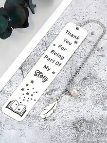 1pc Stainless Steel Inspirational Bookmark With Leaf Pendant, Gift For Teachers, Back To School, Graduation, Birthday - Multicolor - View 5
