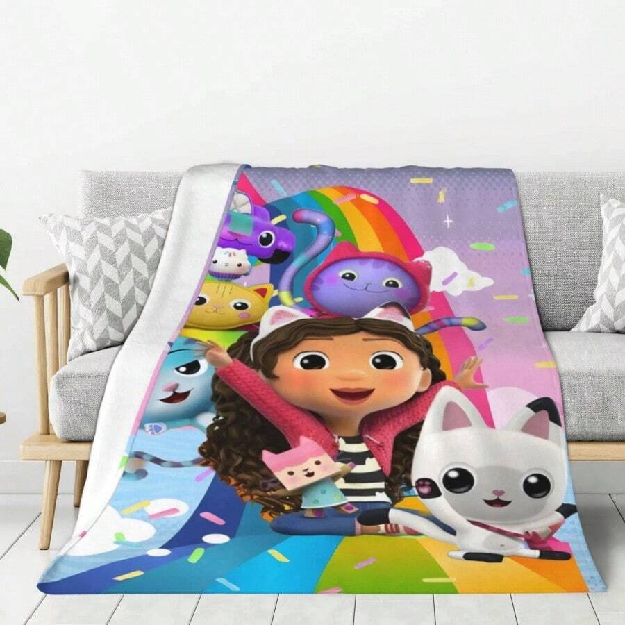 Cartoon Cute G-Gabbys Dollhouse Girl Soft Blankets, Keep Warm Throw Blanket Comfortable Blanket For Picnic Beds Sofa Home Bedroom.Jpg - 白色1 - 查看 1