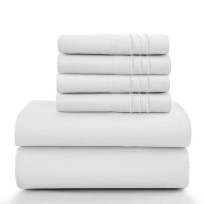 LUX DECOR 6-Piece Embroidered Bed Sheet Set – Brushed Microfiber Material, Deep Pocket Design, Lightweight & Breathable For Everyday Use – Graduation Gifts, Home Decor, Summer Room Update-Summer Turn Up, Summer Pick, Sleep Protection For Dorms, Student Beds, Summer Upgrade, Back‑To‑School Gift, Halloween Home Decor,