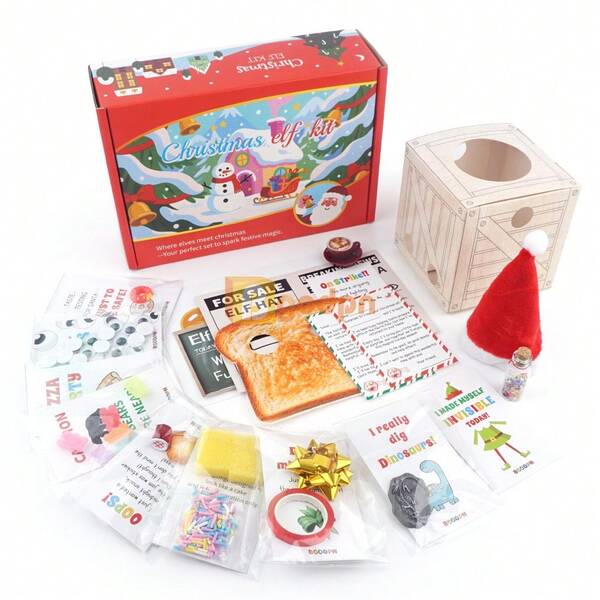 Christmas Elf Kit 24 Days Countdown Props Set With Fun Accessories And Jokes Holiday Decoration Gift Box