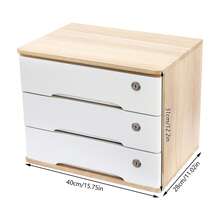 Wood Desk Organizer With 3 Drawers, Lockable Desktop Countertop Storage Cabinet For Home Office Supplies File Tabletop Organizing Unit, 15.75" X 11.02" X 12.2" (Wood) - trắng - Xem 2