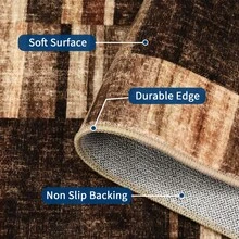 Modern Home Decor Patchwork Living Room Area Rug Stain Resistant Non Slip Hallway Runner Rug Printed Thin Low Pile Mat Throw Rug Washable Bordered Carpet Easy To Clean Soft Non Shedding Floorcover For Dinning Room Kitchen Laundry Bathroom Bedroom - 棕色 - 查看 6