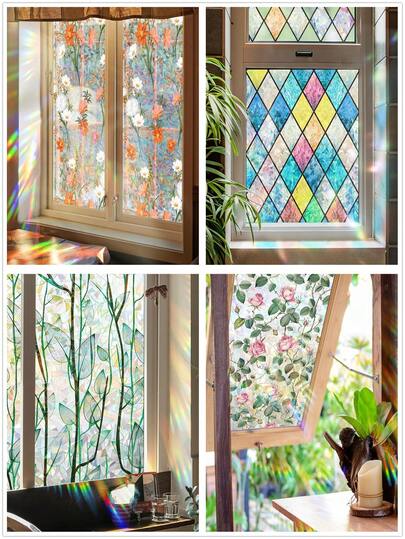 1Roll Window Privacy Film Stain Glass Window Film Rainbow Window Film Window Clings Non-Adhesive Reusable Decorative For Room Wall Decor Room Decor Wall Stickers Wall Sticker Stickers Home Decor