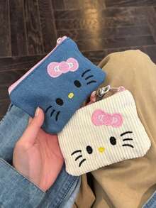 Sanrio 1 pieza Monedero bordado con gato Kitty de Sanrio, bolsa de almacenamiento mini, bolsa cosmética portátil, bordado de alta calidad para mujer, billetera mini, monedero, billetera de viaje de otoño, monedero para monedas, monedero para dinero, estilo Y2K