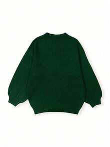 EAVA Fall/Winter Korean Style Minimalist Sweater Round Neck, Elegant Loose Fit Versatile Bell Sleeves Side Slit Pullover Knitwear For Women,Valentine's Day,Valentine Outfits For Women,Valentine Clothes - Green - View 6