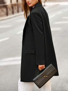 Women's Spring Fall Long Blazer Jackets Long Sleeve Lapel Pockets Loose Fit Work Casual Blazers Outerwear Western Outfits For Women - 黑色 - 查看 2