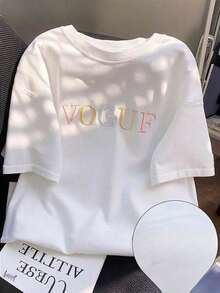 Camiseta Manga Corta Cuello Redondo Estampado Vogue Colores Mujer - Blanco - Ver 2