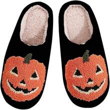 Cozy Plush Halloween Pumpkin Slippers, Non-Slip Fluffy Design - Style B - View 1