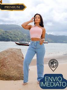 Calça Jeans Wide leg Clara Pantalona Confortável 100% Caimento Perfeito Casual