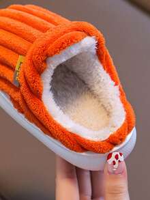 Fashionable Striped Slip-Resistant Warm Cute Plush Student Slippers, Children Slippers, Teens Slippers - Orange - View 3