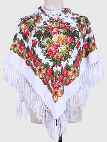 1 pieza Chal multicolor con estampado floral retro tradicional de peonía para mujer, elegante y cálido, adecuado para otoño/invierno, gran regalo para mamá para vestir - Multicolor - Ver 22