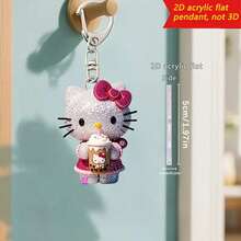 Sanrio 1 件 - 2D 平面 Hello Kitty 钥匙扣，带闪亮水钻，可爱的奶茶设计，可爱的包包和钥匙吊坠，节日礼物装饰，汽车钥匙链，背包配件，2D 平面