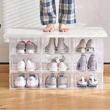 1/6/12 piezas Cajas de plástico transparente para zapatos en el dormitorio, cajas plegables y de almacenamiento para zapatos, con tapas abatibles, gabinetes de zapatos transparentes colocados debajo de la cama.