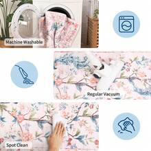 1PCS Room Decor Floral Peacock Modern Washable Low Pile Area Rug For Living Room Bedroom Contemporary Non Slip Large Rug Low Pile Stain Resistant Carpet For Classroom Dining Room Runner For Hallway Kitchen Enterway - 粉色 - 查看 7