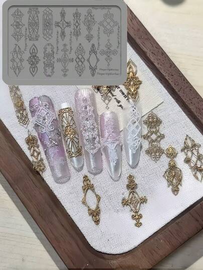 Molde para Nail Art, Joias, Janela Francesa, Flor, Colar, Relevo Barroco, Molde para Janela