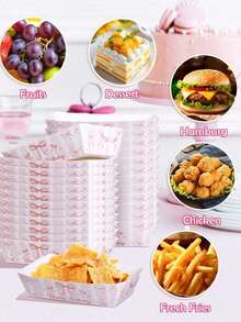 24 Peças Bandejas de Papel para Alimentos com Laço Rosa, Bandejas com Laço, Suprimentos para Festa de Aniversário, Porta-Lanches de Pipoca e Batatas Fritas, Decorações de Festa de Casamento Individuais, Adereços para Fotos com Laço Rosa, Pratos Descartáveis para Cachorro-Quente e Milho, Adequados para Festa de Aniversário, Carnaval, Banquete e Piquenique ao Ar Livre, Festa de Natal e Ação de Graças